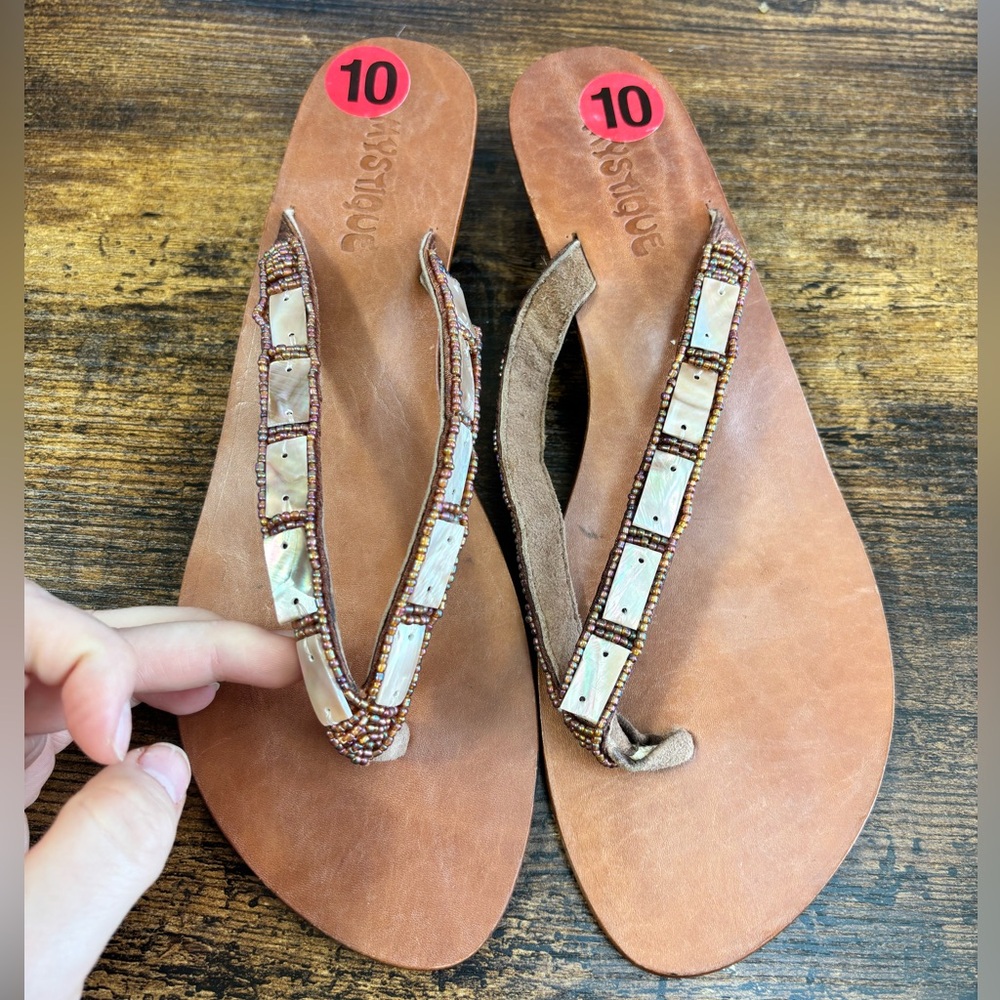 MYSTIQUE HANDMADE MOTHER OF PEARL BEADED SANDALS